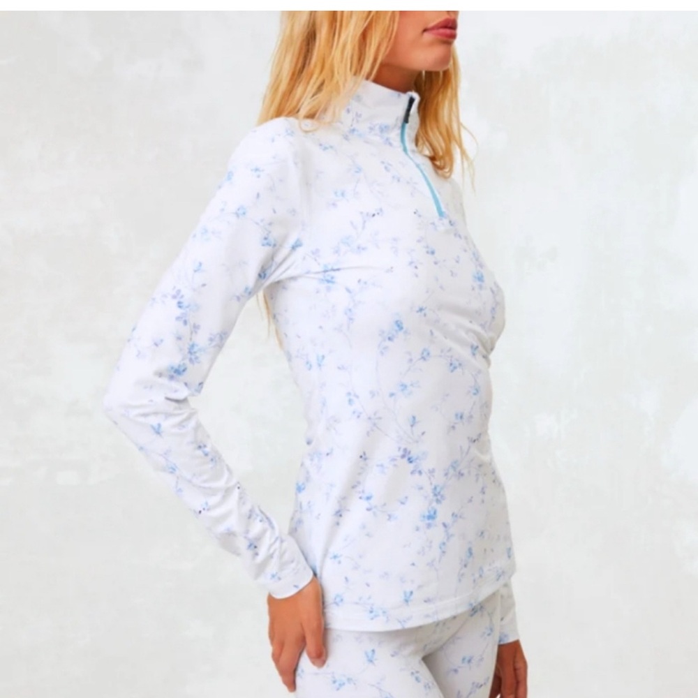 Bogner x LoveShackFancy Floral Print Zip-Up Activewear Top